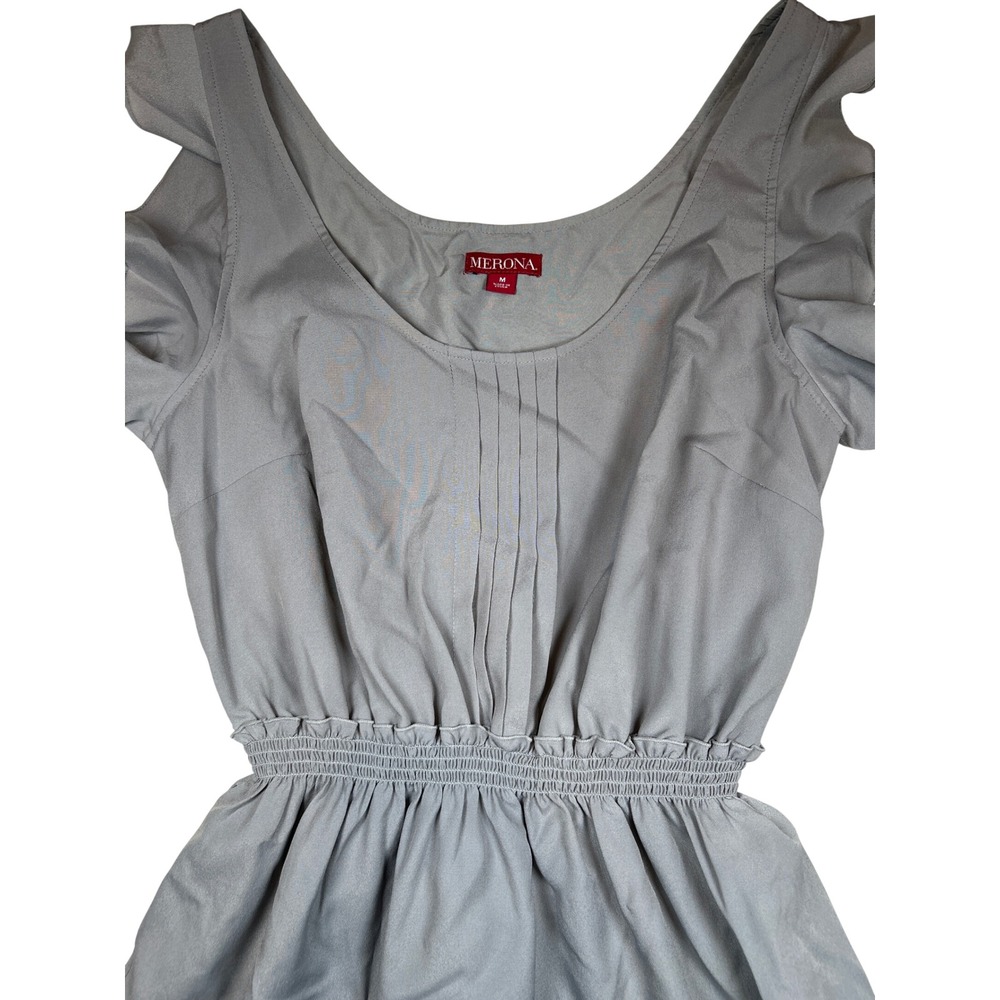 Merona Womens Grey Ruffle Sleeve Smocked Waist Pintuck Fit & Flare Dress Size‎ M